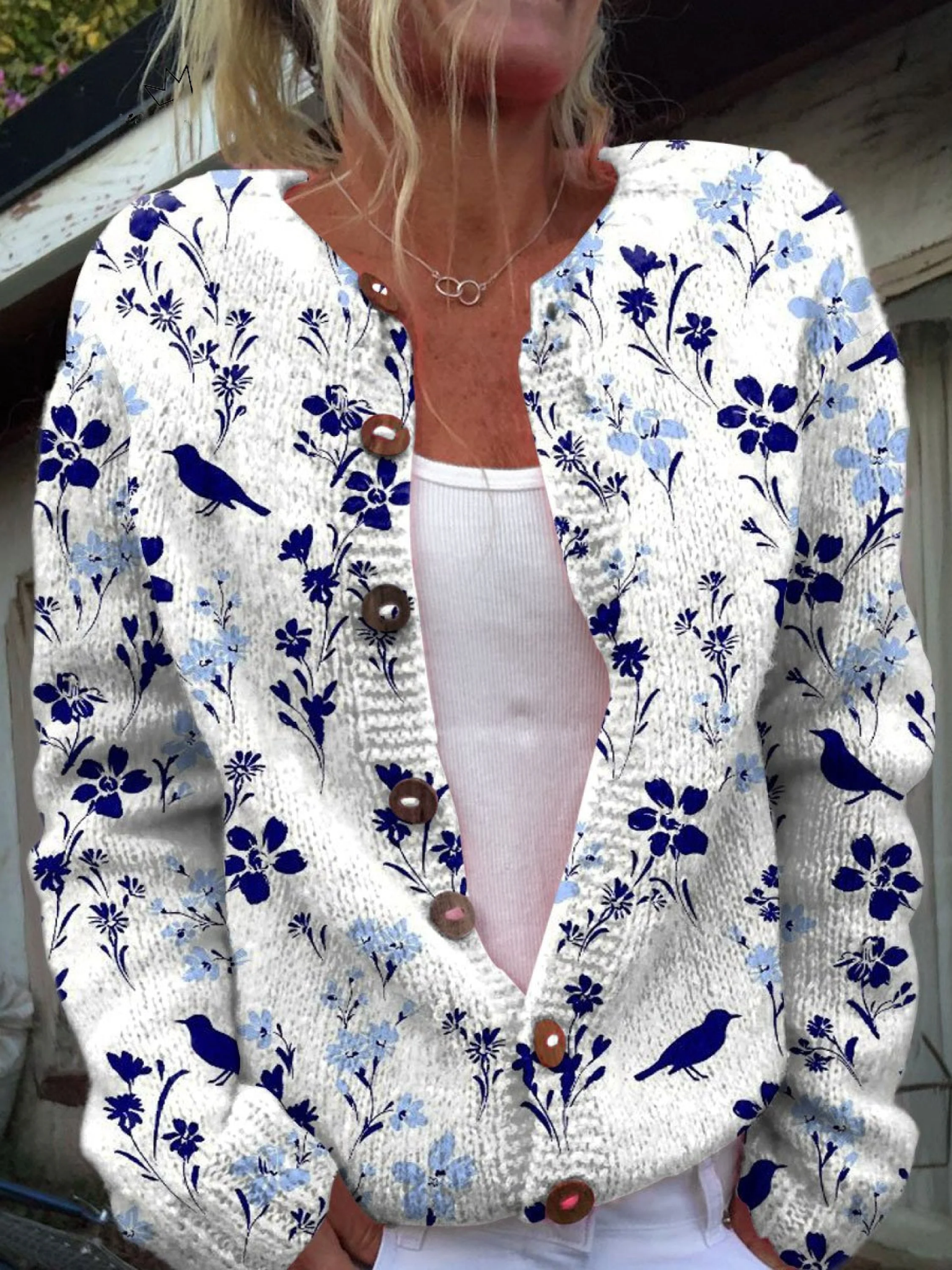 Vintage Flower Art Print Napitettu Villatakki