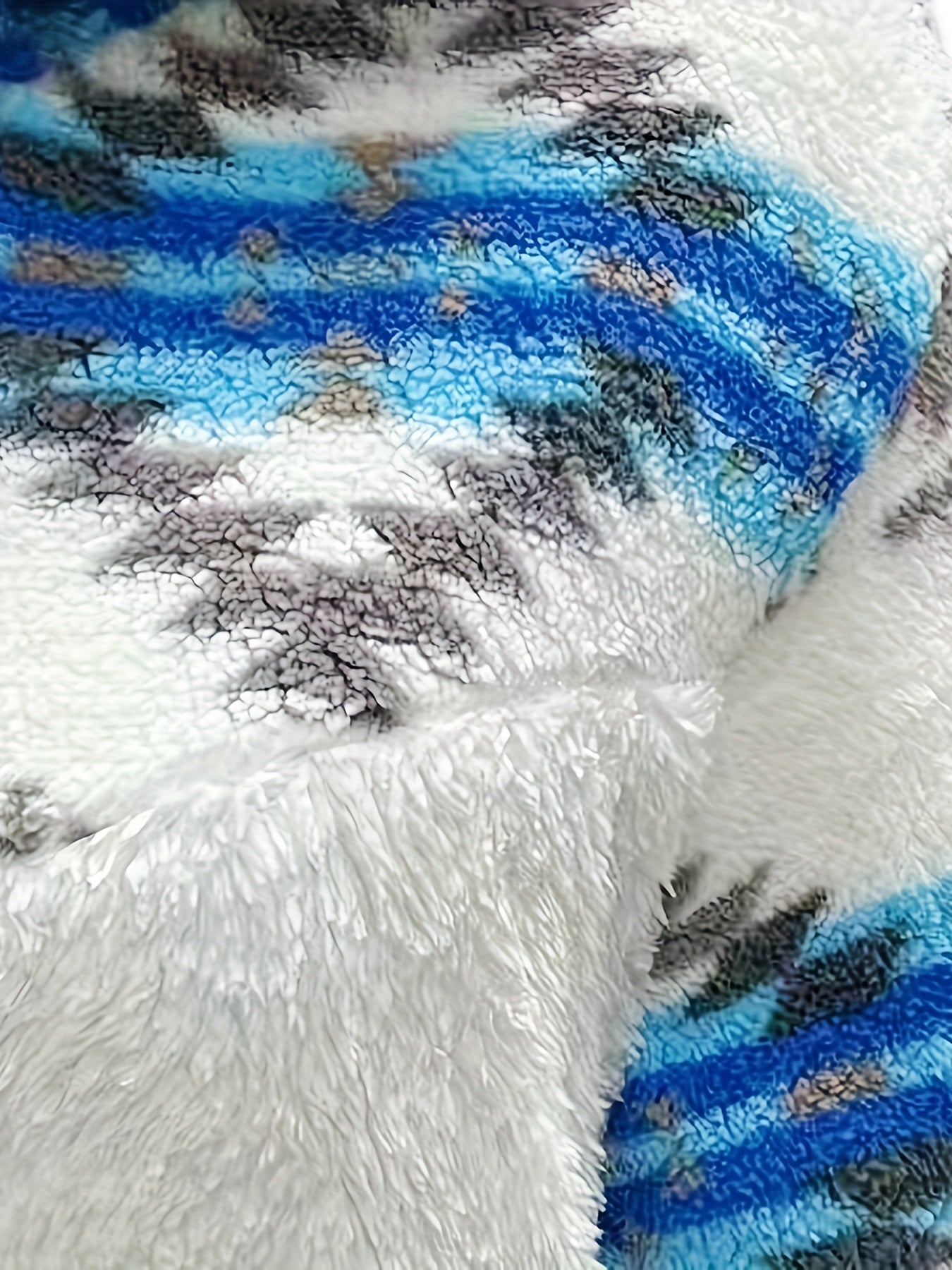 Women's Reversible Fleece Jacket with Blue Stripes & Geometric Pattern, Plush Warm Winter Coat, Front Pockets, Machine Washable Casual Outerwear for Fall and Winter