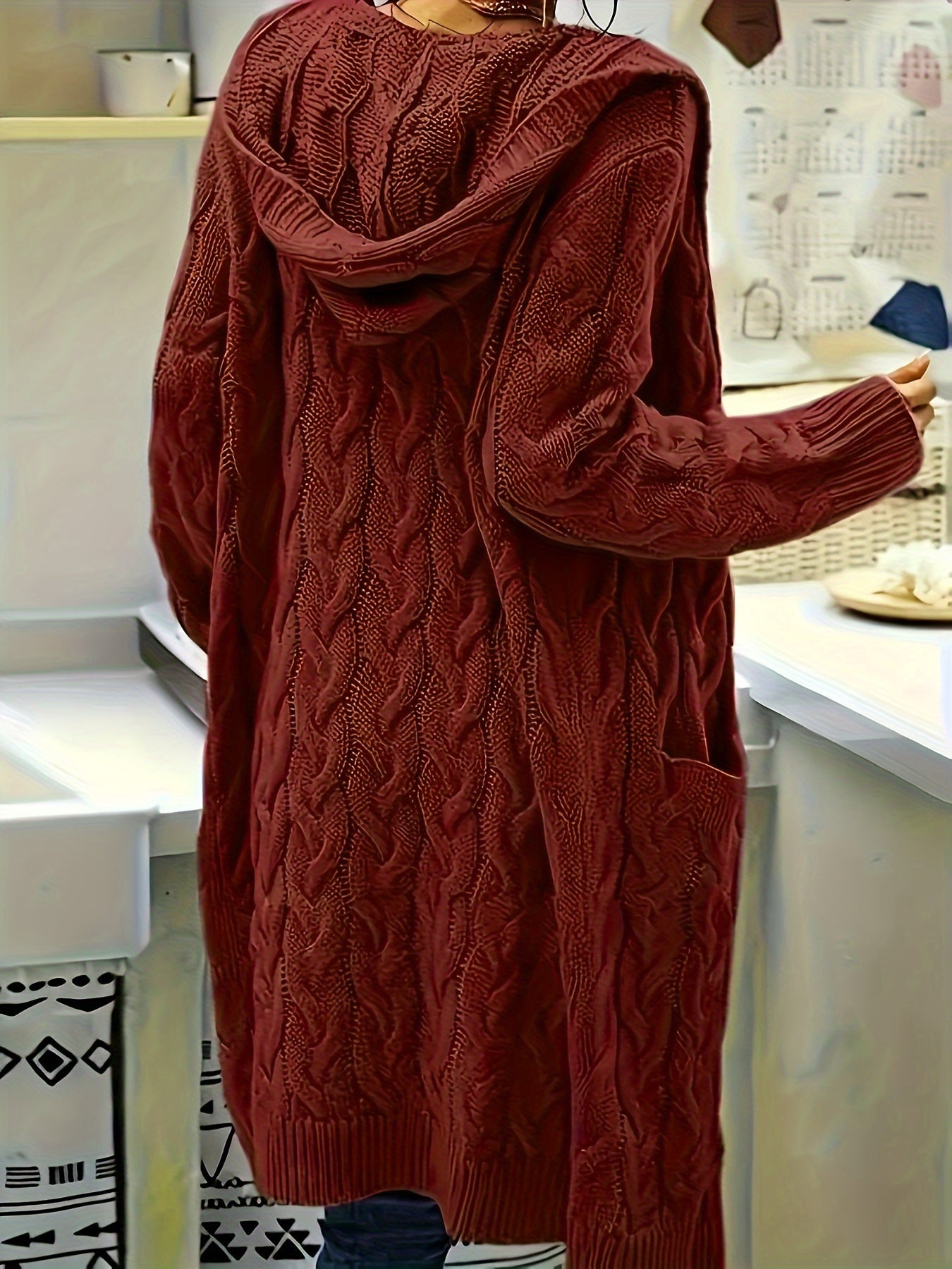 Salla™ | Elegantti pitkä kaapelineuletakki hupulla