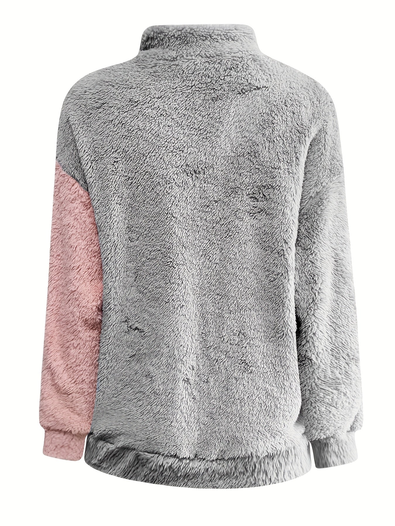 Women's Winter Sweater - Pastel pink & white color block, Zip-Up Hoodie with Collar, Stretchy Arctic Fabric (Machine Washable) for Cold Weather - Casual Outerwear Lounge Top