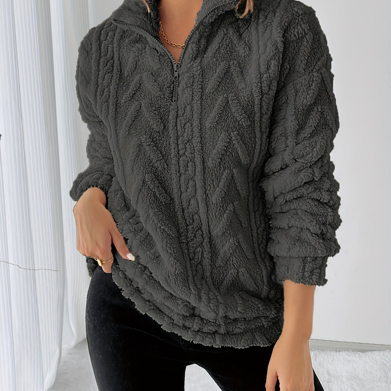 Joët | Pehmeä Neulefleece-Pusero Puolivetoketjulla